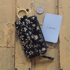 NWOT LODIS 100% LEATHER BOHO SUEDE GOLD EMBOSSED SLIM KEYCHAIN WALLET CARD HOLD
